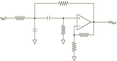Voltage-controlled voltage source (VCVS) bandpass filter section