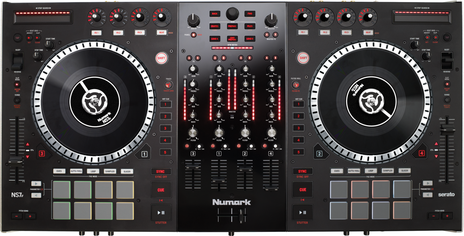 Numark NS7III | 4-Channel Motorized DJ Controller & Mixer with Screens and  free Remix/Sampling Program downloads